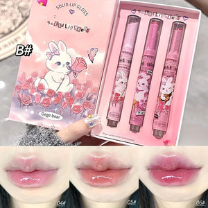 Pengilat Bibir Pepejal Berbentuk Hati, Set 3pcs, Berkilauan Halus, Meriah, Meriah, Pelembap, Berkilat, Mencerahkan, Gabungan Gincu, Gincu Jeli, Bibir Pouty, Gincu Berwarna, Bibir Gebu dan Licin