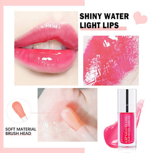 Plumping Lip Oil Lip Glow Oil Lip Gloss Oil Lip Stain Long Lasting Hydrating Non-sticky Big Brush Head Glitter Shine Clear Lip Oil Tinted for Lip Care -015 Cherry Red