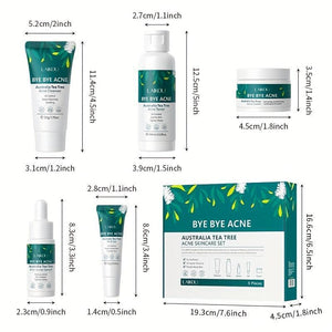 Penjagaan Kulit Pokok Teh, 5pcs / Set, Untuk Kulit Rawan Jerawat, Melicinkan Kawalan Minyak, Pembersih Serum Toner, Set Krim Muka, Hadiah