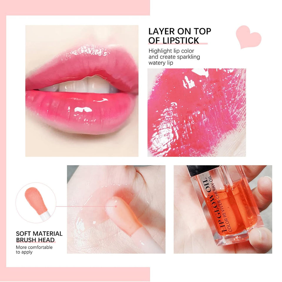 Plumping Lip Oil Hydrating Lip Gloss Tinted Lip Balm Transparent Toot Lip Oil Lip Care, Big Brush Head Glitter Shine Long Lasting Moisturizing Lip Glow Oil