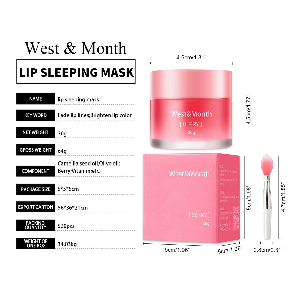 Lip Sleeping Mask Berry 20g - Hydrating Lip Care Treatment for Dry Lips Hydrate Moisture Hydrating Cracked Lips Lip Balm Dark Lips Skincare Aroma Compact Lip Mask Nourishing Moisturizer Moisturize Comfort