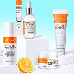 Set penjagaan kulit vitamin C, 5 keping, pembersih muka, Toner, serum, krim mata, penjagaan lingkaran hitam, SPF 50