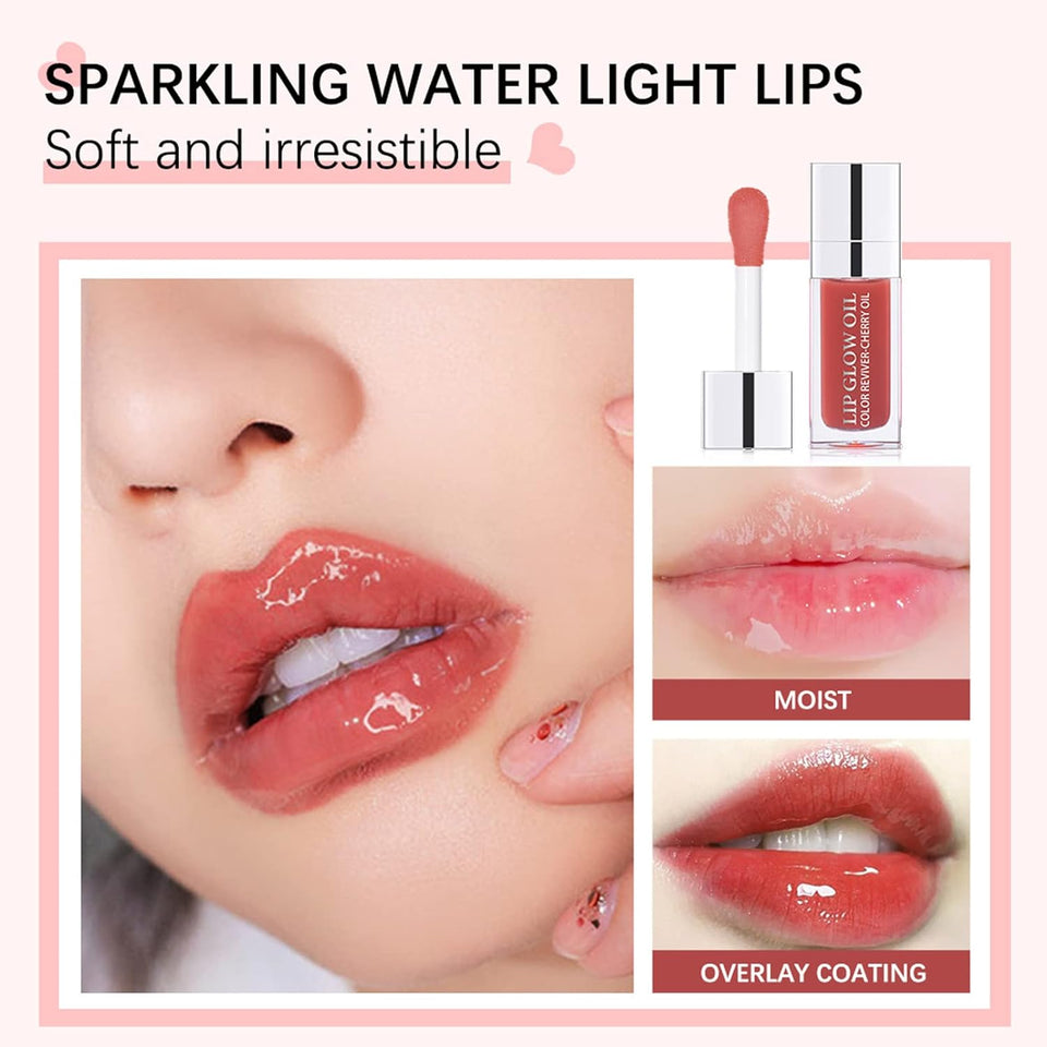 Plumping Lip Oil Hydrating Lip Gloss Tinted Lip Balm Transparent Toot Lip Oil Lip Care, Big Brush Head Glitter Shine Long Lasting Moisturizing Lip Glow Oil