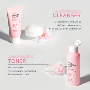 Sakura Skincare 6pcs/Set, Even Skin Tone Serum, Cleanser, Toner, Face Cream, Eye Cream, Smooth Wrinkle, Enhance Radiance Skin Repair Comfort