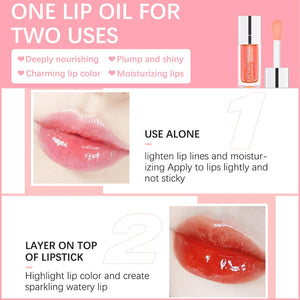 Plumping Lip Oil Hydrating Lip Gloss Tinted Lip Balm Transparent Toot Lip Oil Lip Care, Big Brush Head Glitter Shine Long Lasting Moisturizing Lip Glow Oil