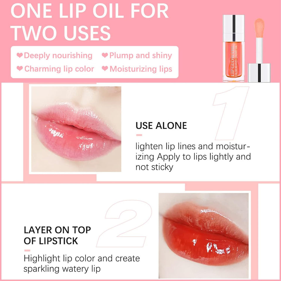 Plumping Lip Oil Hydrating Lip Gloss Tinted Lip Balm Transparent Toot Lip Oil Lip Care, Big Brush Head Glitter Shine Long Lasting Moisturizing Lip Glow Oil