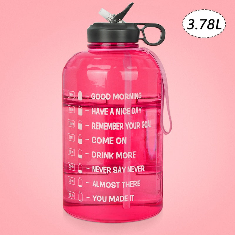 2.2/3.78L Gallon Water Bottle with Time Marker &amp; Straw, Motivational Water Jug BPA Free Leakproof Large Water Bottles Gym