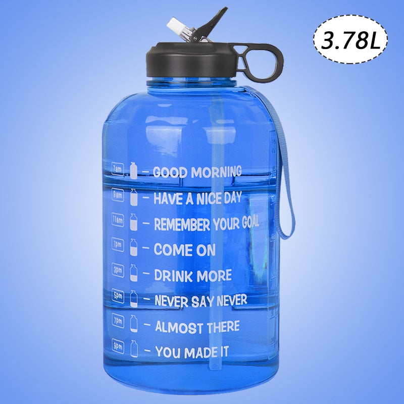 2.2/3.78L Gallon Water Bottle with Time Marker &amp; Straw, Motivational Water Jug BPA Free Leakproof Large Water Bottles Gym