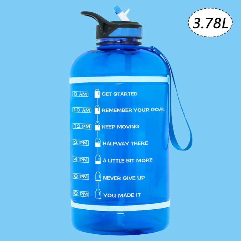 2.2/3.78L Gallon Water Bottle with Time Marker &amp; Straw, Motivational Water Jug BPA Free Leakproof Large Water Bottles Gym