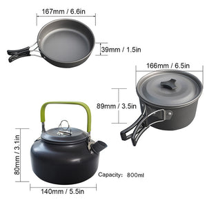 1 Set Outdoor Pots Pans Camping Cookware Picnic Cooking Set Non-stick Tableware  With Foldable Spoon Fork Knife Kettle Cup