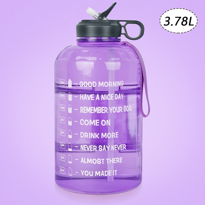 2.2/3.78L Gallon Water Bottle with Time Marker &amp; Straw, Motivational Water Jug BPA Free Leakproof Large Water Bottles Gym