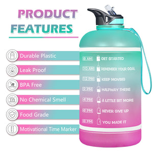 2.2/3.78L Gallon Water Bottle with Time Marker &amp; Straw, Motivational Water Jug BPA Free Leakproof Large Water Bottles Gym