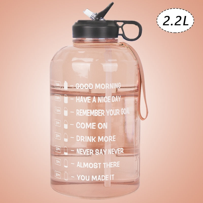 2.2/3.78L Gallon Water Bottle with Time Marker &amp; Straw, Motivational Water Jug BPA Free Leakproof Large Water Bottles Gym