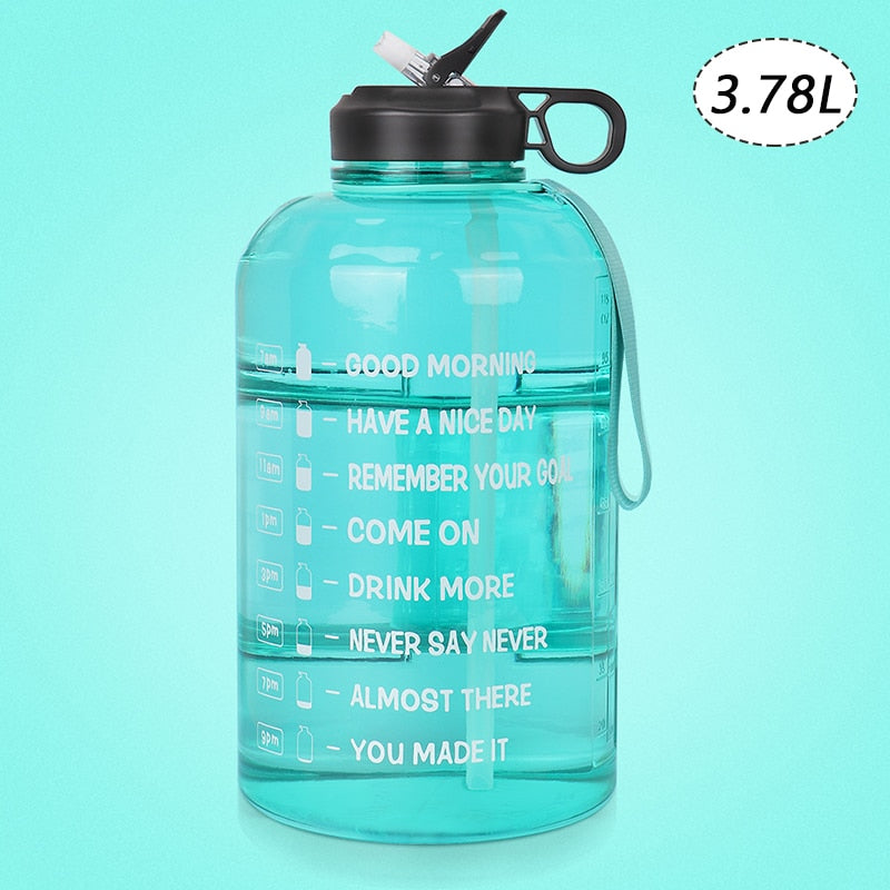 2.2/3.78L Gallon Water Bottle with Time Marker &amp; Straw, Motivational Water Jug BPA Free Leakproof Large Water Bottles Gym