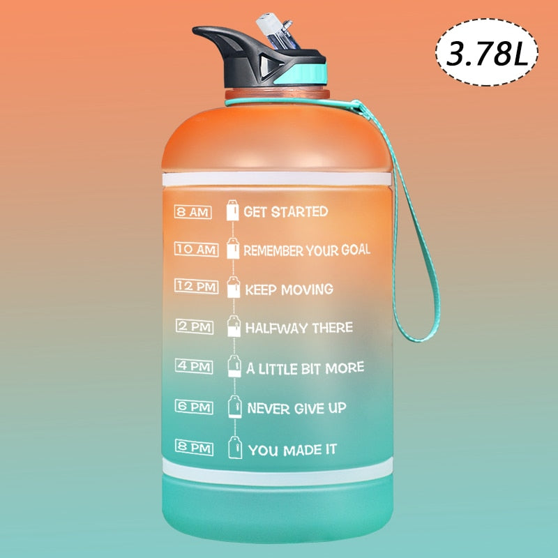 2.2/3.78L Gallon Water Bottle with Time Marker &amp; Straw, Motivational Water Jug BPA Free Leakproof Large Water Bottles Gym