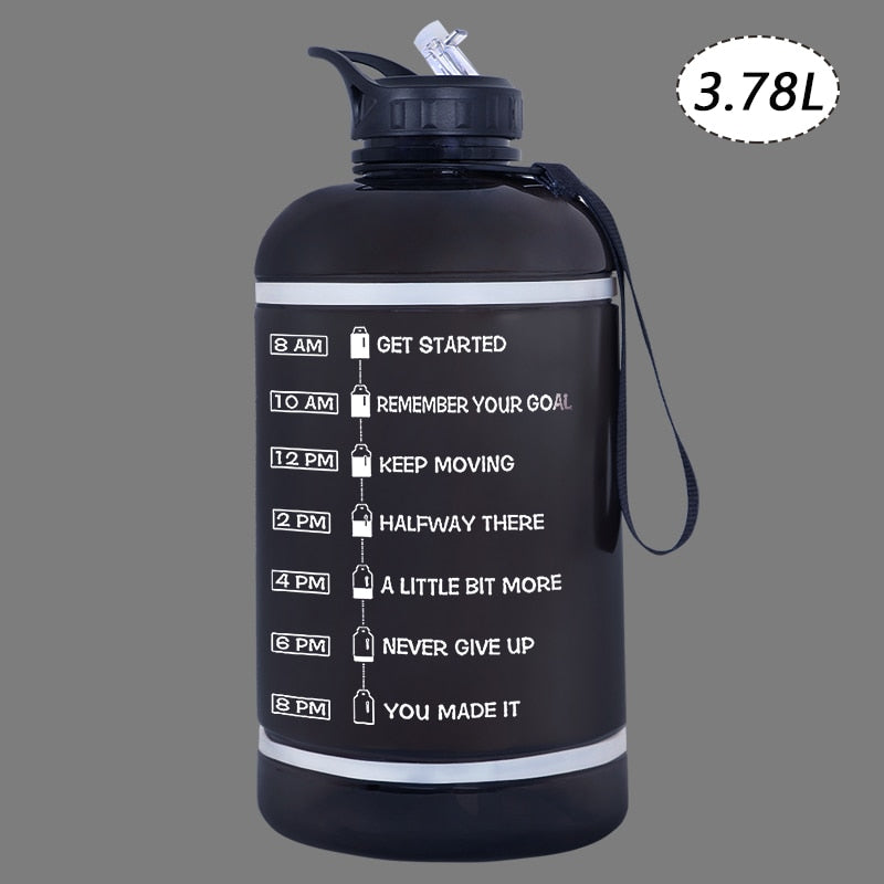 2.2/3.78L Gallon Water Bottle with Time Marker & Straw, Motivational Water Jug BPA Free Leakproof Large Water Bottles Gym