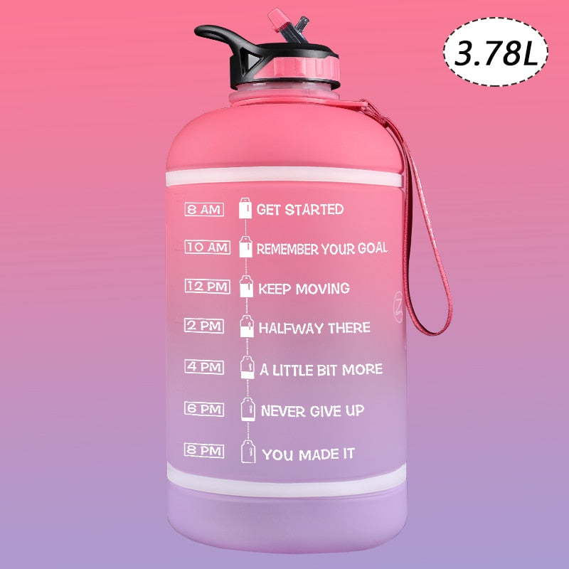 2.2/3.78L Gallon Water Bottle with Time Marker &amp; Straw, Motivational Water Jug BPA Free Leakproof Large Water Bottles Gym