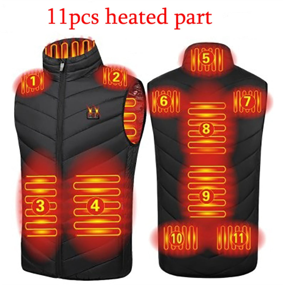 11PCS Heated vest Jacket Fashion Men Women Coat Intelligent USB Electric Heating Thermal Warm Clothes Winter Heated Vest  열선조끼