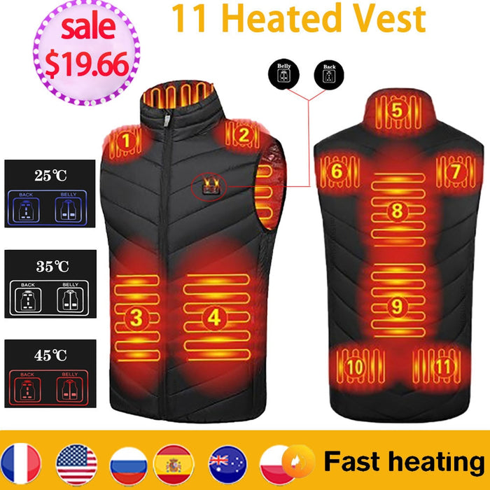 11PCS Heated vest Jacket Fashion Men Women Coat Intelligent USB Electric Heating Thermal Warm Clothes Winter Heated Vest  열선조끼